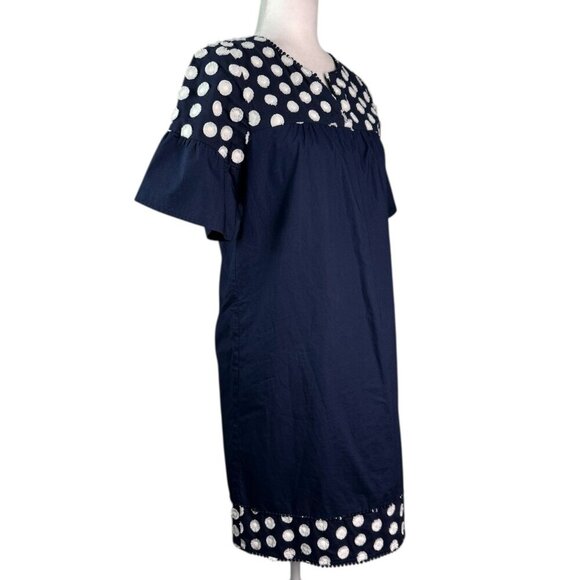 J. Crew Navy White Polka Dot Fringe Bell Sleeve Tunic Shift Dress Women's Size 2 - Picture 7 of 10